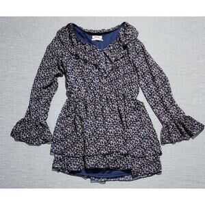 Urban Outfitters Floral Ruffle Mini Dress Women’s Medium Blue Long Sleeve